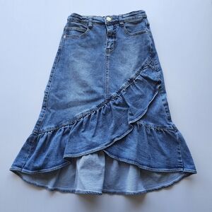 Molo Blue Denim Belinda Jean Skirt with Wrap around Ruffle - Size 12yrs HTF
